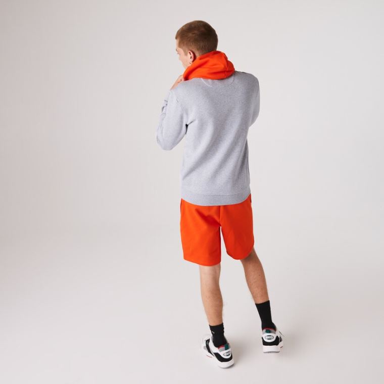 Lacoste SPORT Csuklyás Contrast Fleece Sweatshirt Szürke Piros | CTKtpywD