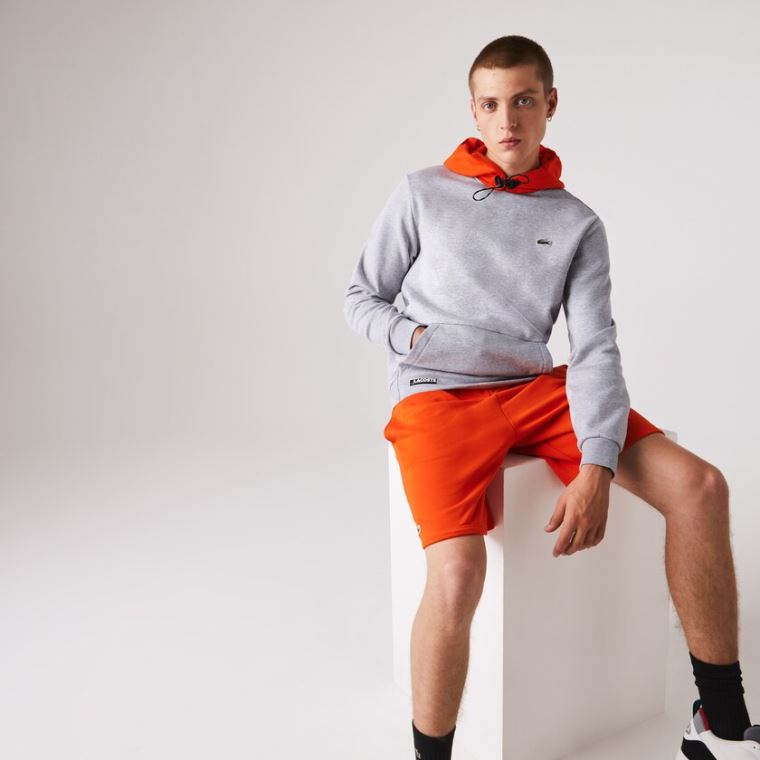 Lacoste SPORT Csuklyás Contrast Fleece Sweatshirt Szürke Piros | CTKtpywD