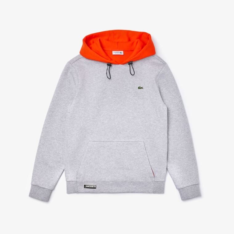 Lacoste SPORT Csuklyás Contrast Fleece Sweatshirt Szürke Piros | CTKtpywD