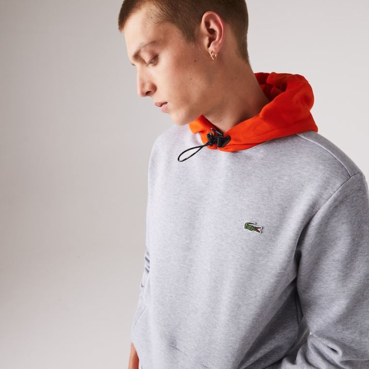 Lacoste SPORT Csuklyás Contrast Fleece Sweatshirt Szürke Piros | CTKtpywD