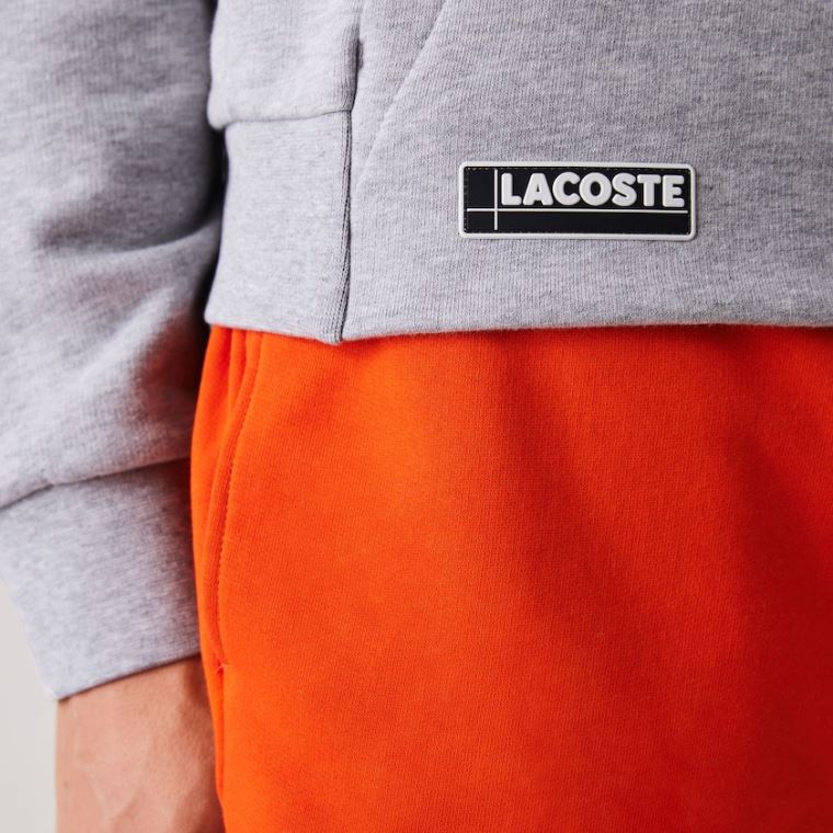 Lacoste SPORT Csuklyás Contrast Fleece Sweatshirt Szürke Piros | CTKtpywD