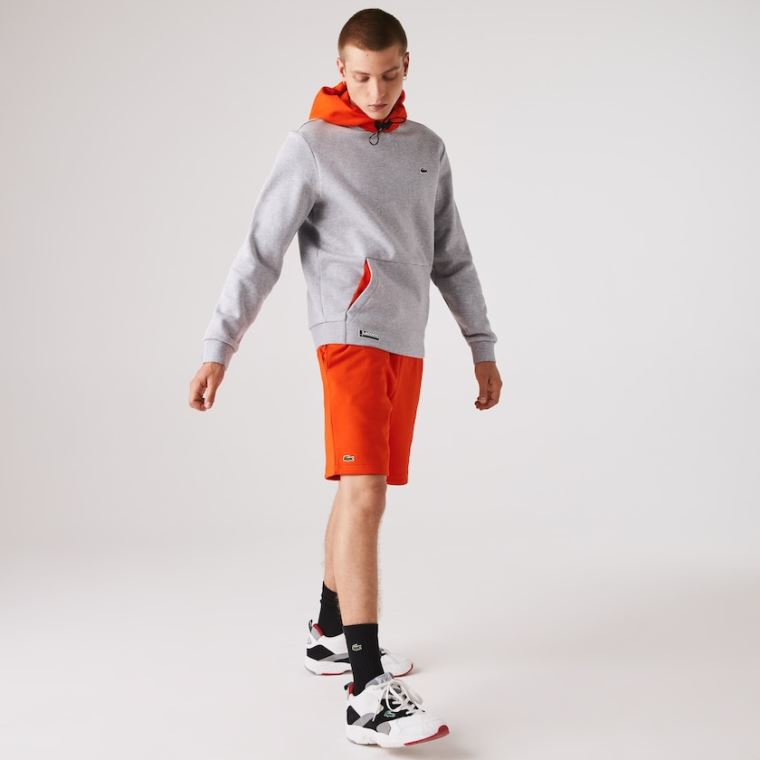 Lacoste SPORT Csuklyás Contrast Fleece Sweatshirt Szürke Piros | CTKtpywD