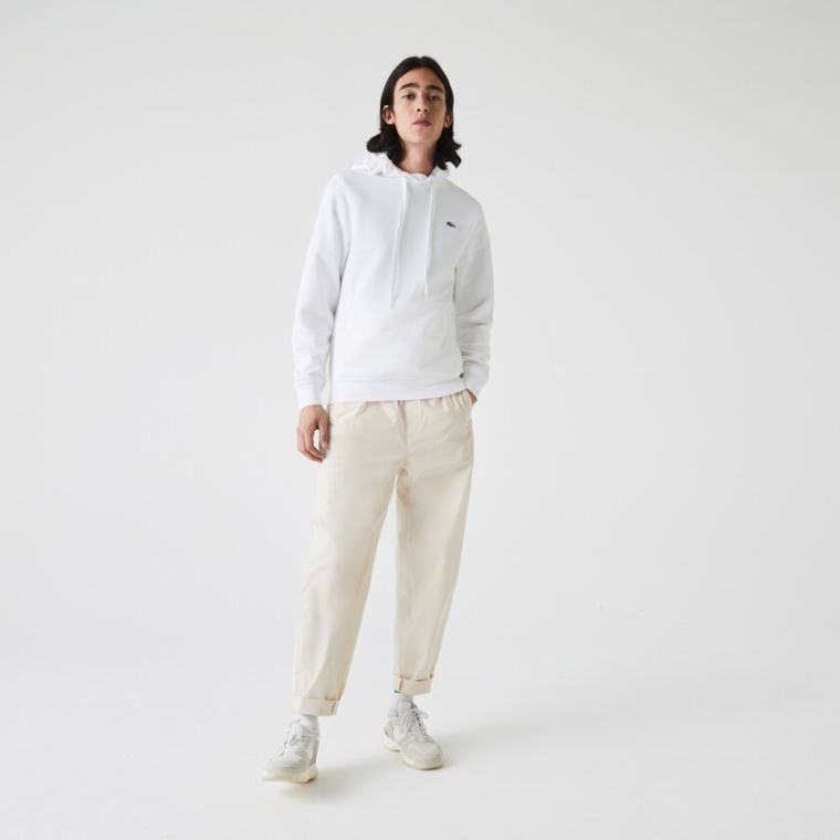 Lacoste SPORT Csuklyás Fleece Sweatshirt Fehér | JZVqOBmf