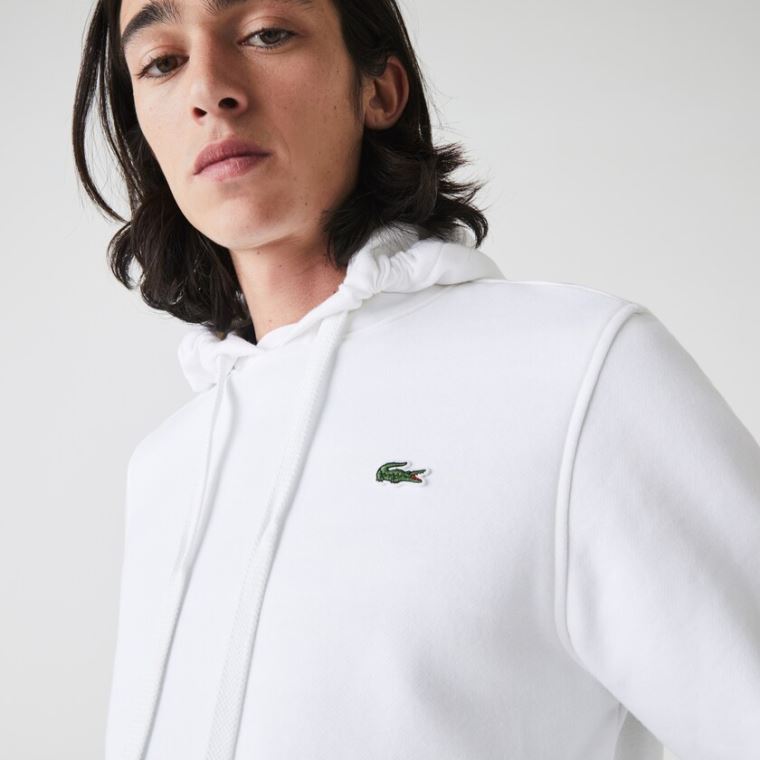 Lacoste SPORT Csuklyás Fleece Sweatshirt Fehér | JZVqOBmf