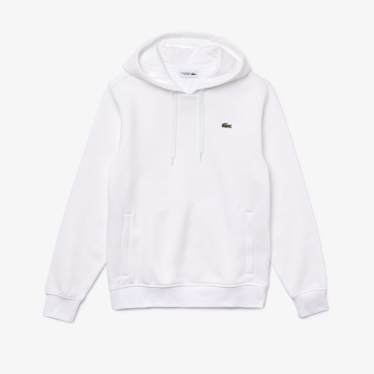 Lacoste SPORT Csuklyás Fleece Sweatshirt Fehér | JZVqOBmf