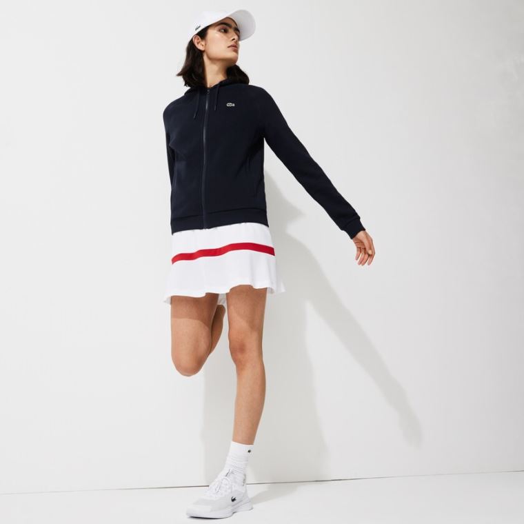 Lacoste SPORT Csuklyás Fleece Zip Tenisz Sweatshirt Sötétkék Kék | YSAq2JYA