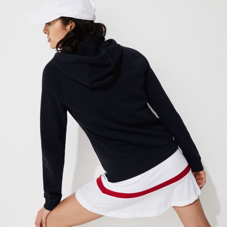 Lacoste SPORT Csuklyás Fleece Zip Tenisz Sweatshirt Sötétkék Kék | YSAq2JYA