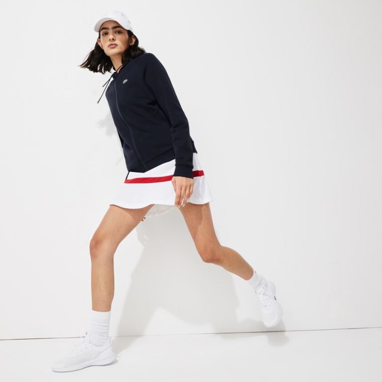 Lacoste SPORT Csuklyás Fleece Zip Tenisz Sweatshirt Sötétkék Kék | YSAq2JYA