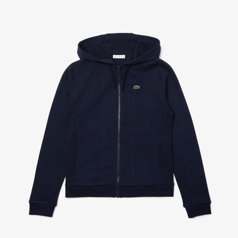 Lacoste SPORT Csuklyás Fleece Zip Tenisz Sweatshirt Sötétkék Kék | YSAq2JYA