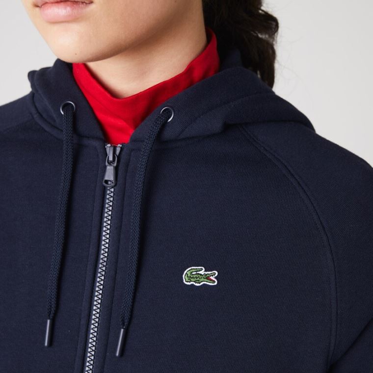 Lacoste SPORT Csuklyás Fleece Zip Tenisz Sweatshirt Sötétkék Kék | YSAq2JYA