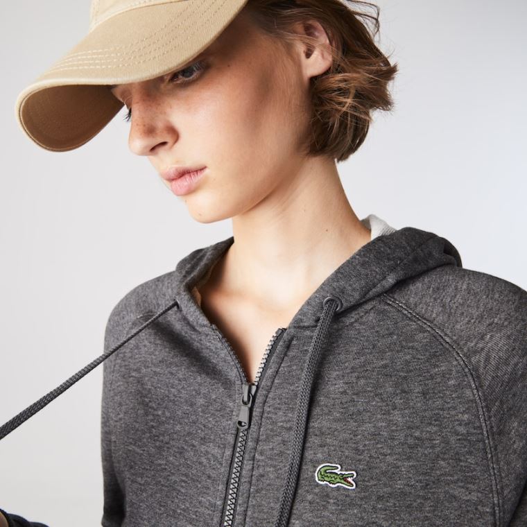 Lacoste SPORT Csuklyás Fleece Zip Tenisz Sweatshirt Szürke | ynfDODfv