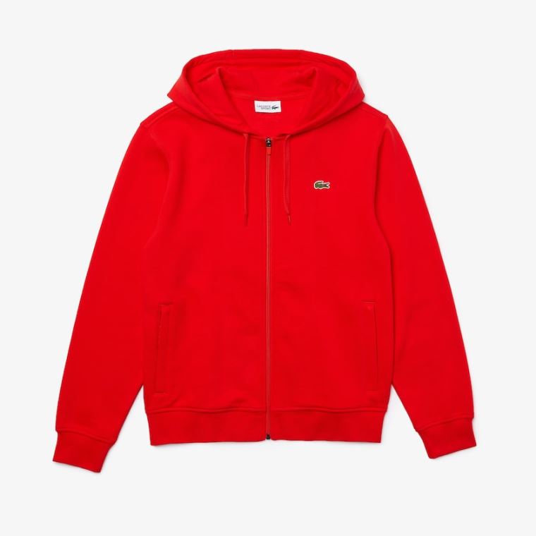 Lacoste SPORT Csuklyás Könnyű Bi-material Sweatshirt Piros | 6YoiI41d