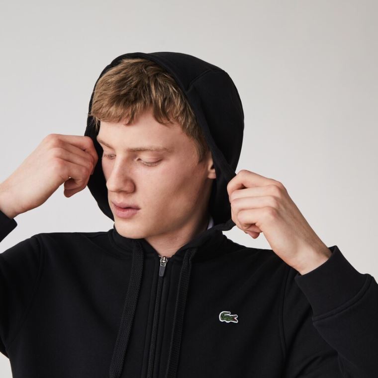 Lacoste SPORT Csuklyás Könnyű Bi-material Sweatshirt Fekete | ttPYwKRN