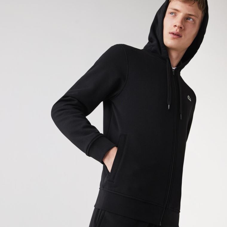 Lacoste SPORT Csuklyás Könnyű Bi-material Sweatshirt Fekete | ttPYwKRN