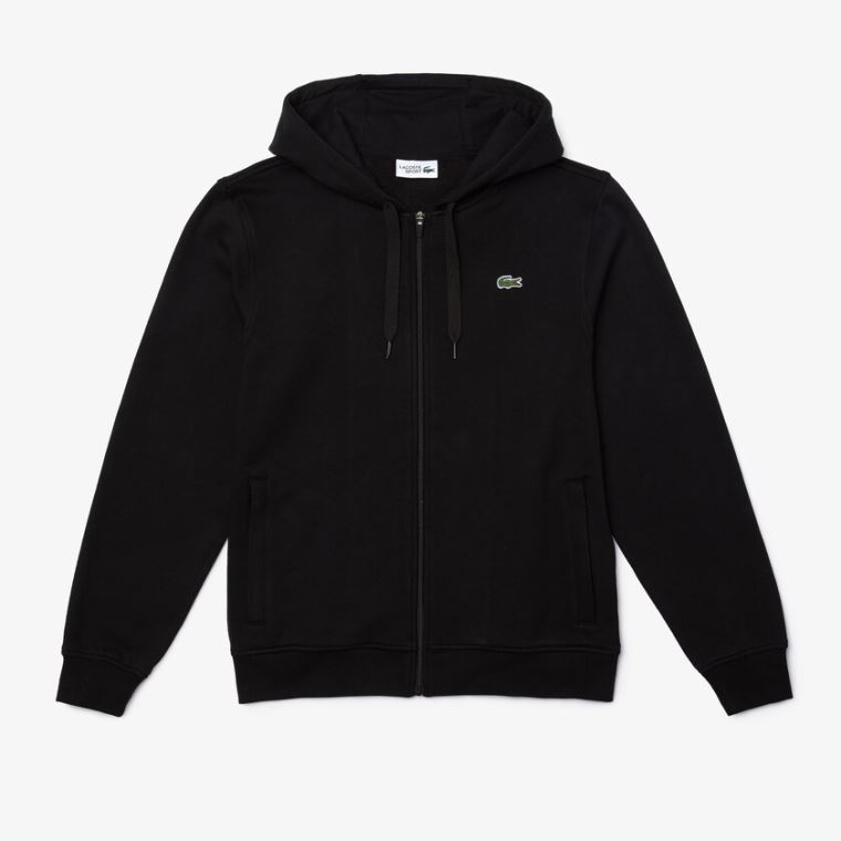 Lacoste SPORT Csuklyás Könnyű Bi-material Sweatshirt Fekete | ttPYwKRN