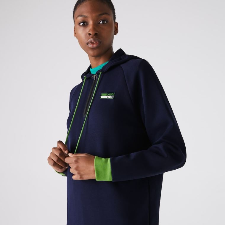 Lacoste SPORT Csuklyás Pamut Blend Sweatshirt Ruha Sötétkék Kék Zöld Fekete | dKZObm2N