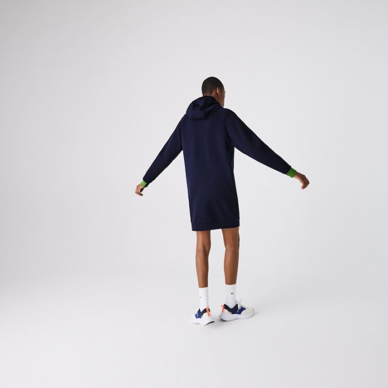 Lacoste SPORT Csuklyás Pamut Blend Sweatshirt Ruha Sötétkék Kék Zöld Fekete | dKZObm2N