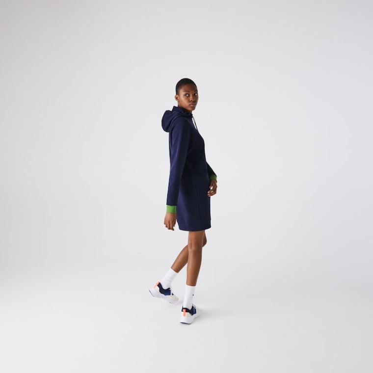 Lacoste SPORT Csuklyás Pamut Blend Sweatshirt Ruha Sötétkék Kék Zöld Fekete | dKZObm2N