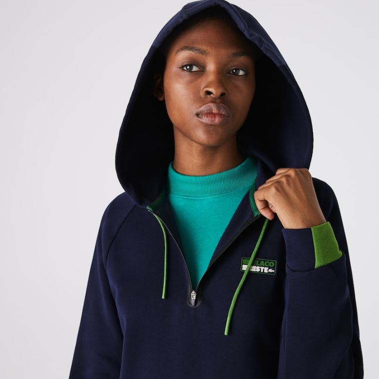 Lacoste SPORT Csuklyás Pamut Blend Sweatshirt Ruha Sötétkék Kék Zöld Fekete | dKZObm2N