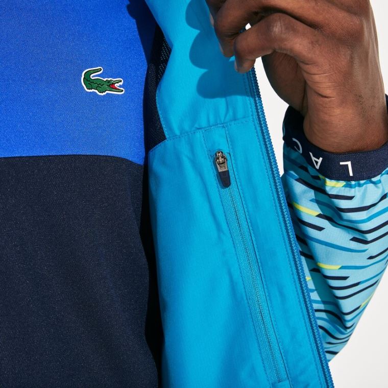 Lacoste SPORT Csuklyás Tenisz Windbreaker Türkiz Sötétkék Kék Türkiz Sárga Fehér | Nzqs61Os