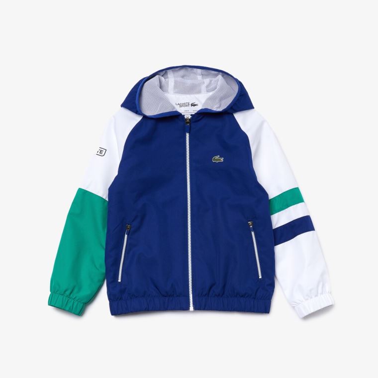 Lacoste SPORT Csuklyás Tracksuit Kék Fehér Zöld Fekete | ZfjmSqRQ