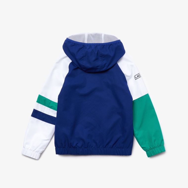 Lacoste SPORT Csuklyás Tracksuit Kék Fehér Zöld Fekete | ZfjmSqRQ