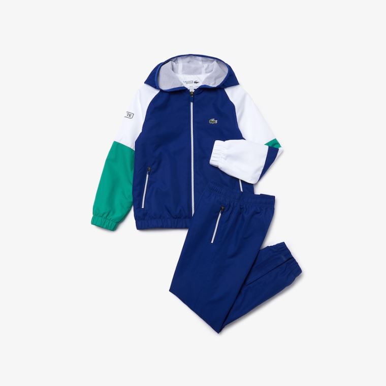 Lacoste SPORT Csuklyás Tracksuit Kék Fehér Zöld Fekete | ZfjmSqRQ