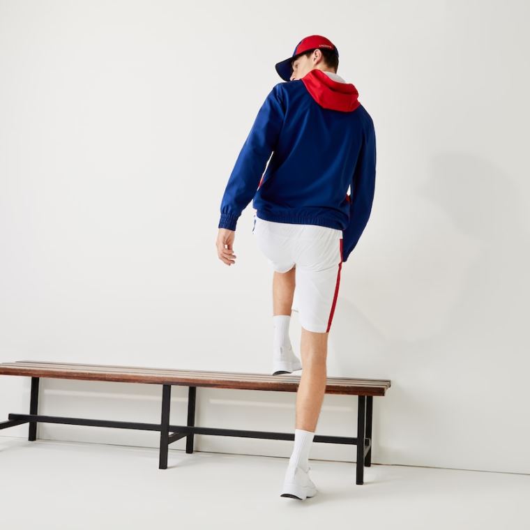 Lacoste SPORT Csuklyás Vizi-Resistant Colorblock Jacket Kék Piros Fehér | yuc1Ykfn