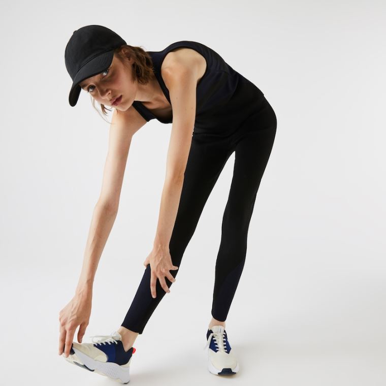 Lacoste SPORT Ergonomic Knit Leggings Fekete Sötétkék Kék | zg9fPfnJ