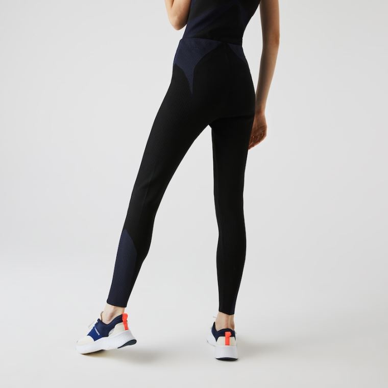 Lacoste SPORT Ergonomic Knit Leggings Fekete Sötétkék Kék | zg9fPfnJ