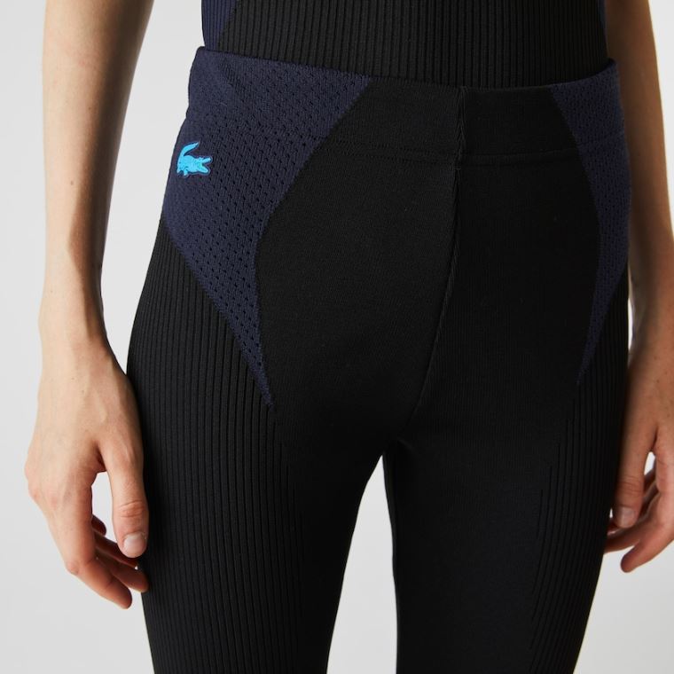 Lacoste SPORT Ergonomic Knit Leggings Fekete Sötétkék Kék | zg9fPfnJ