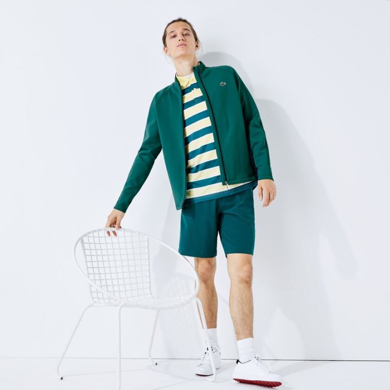 Lacoste SPORT Ergonomic Stretch Zip Golf Sweatshirt Zöld Sötétkék Kék Fehér | 7fAiSToF