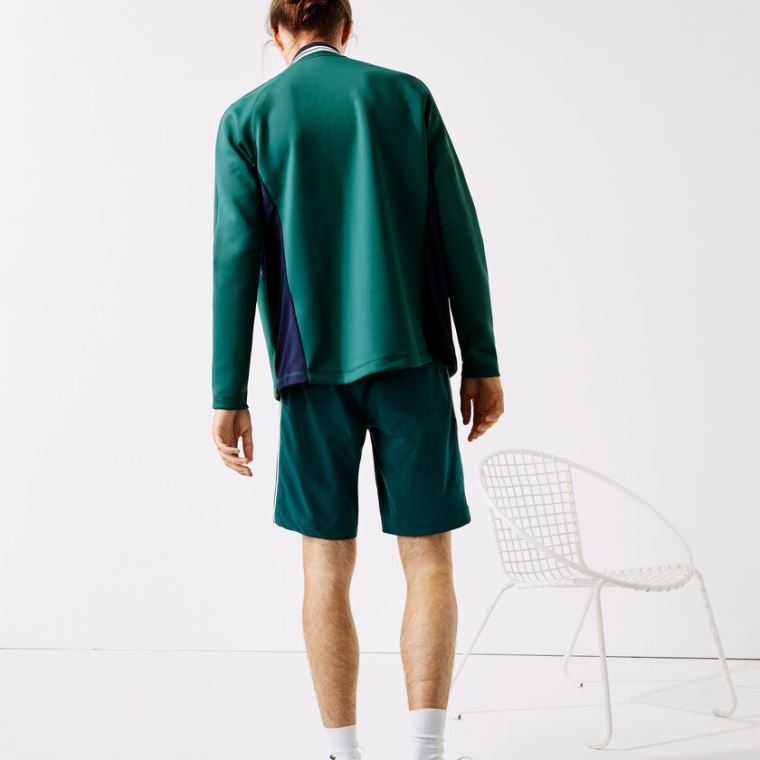 Lacoste SPORT Ergonomic Stretch Zip Golf Sweatshirt Zöld Sötétkék Kék Fehér | 7fAiSToF