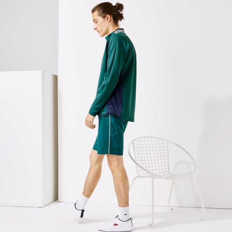 Lacoste SPORT Ergonomic Stretch Zip Golf Sweatshirt Zöld Sötétkék Kék Fehér | 7fAiSToF