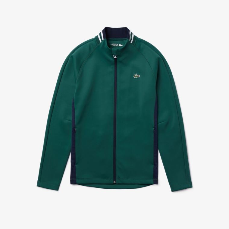 Lacoste SPORT Ergonomic Stretch Zip Golf Sweatshirt Zöld Sötétkék Kék Fehér | 7fAiSToF