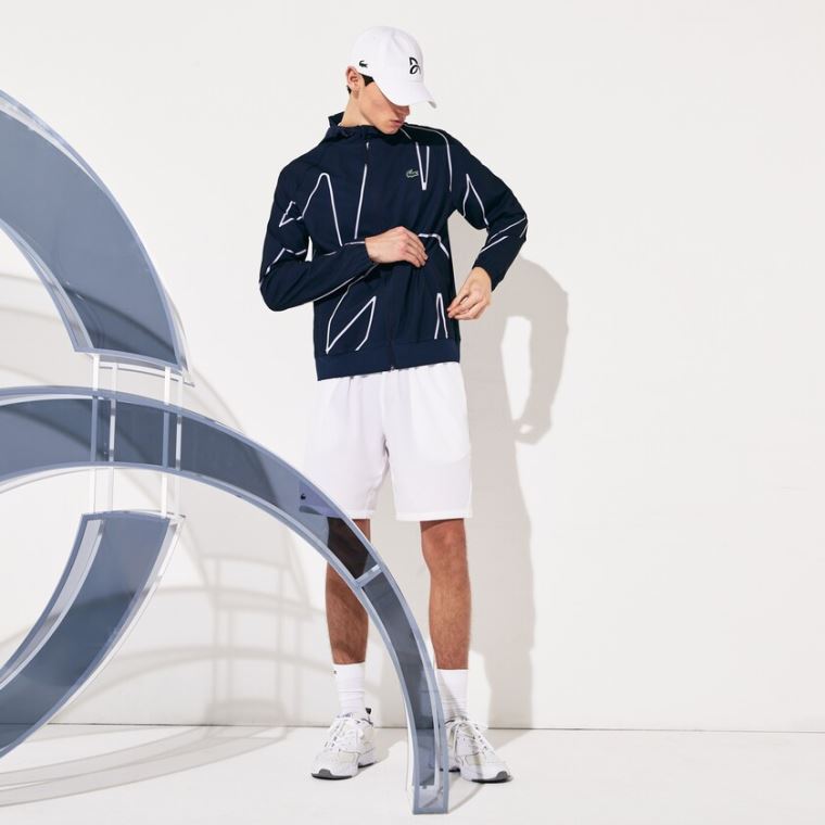 Lacoste SPORT French Open Csuklyás Zip Jacket Sötétkék Kék Fehér | y21u3W4j