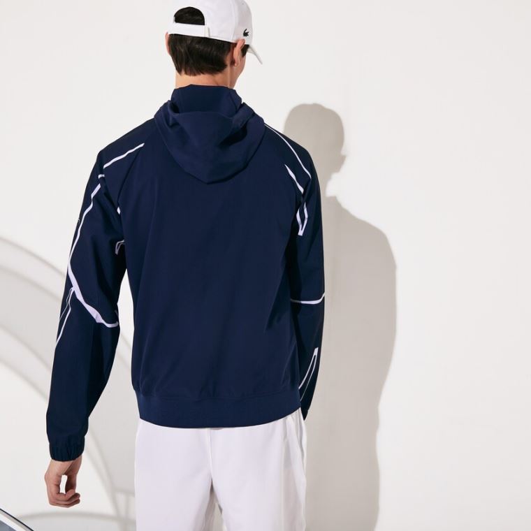 Lacoste SPORT French Open Csuklyás Zip Jacket Sötétkék Kék Fehér | y21u3W4j