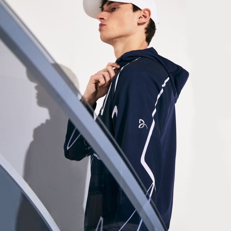 Lacoste SPORT French Open Csuklyás Zip Jacket Sötétkék Kék Fehér | y21u3W4j