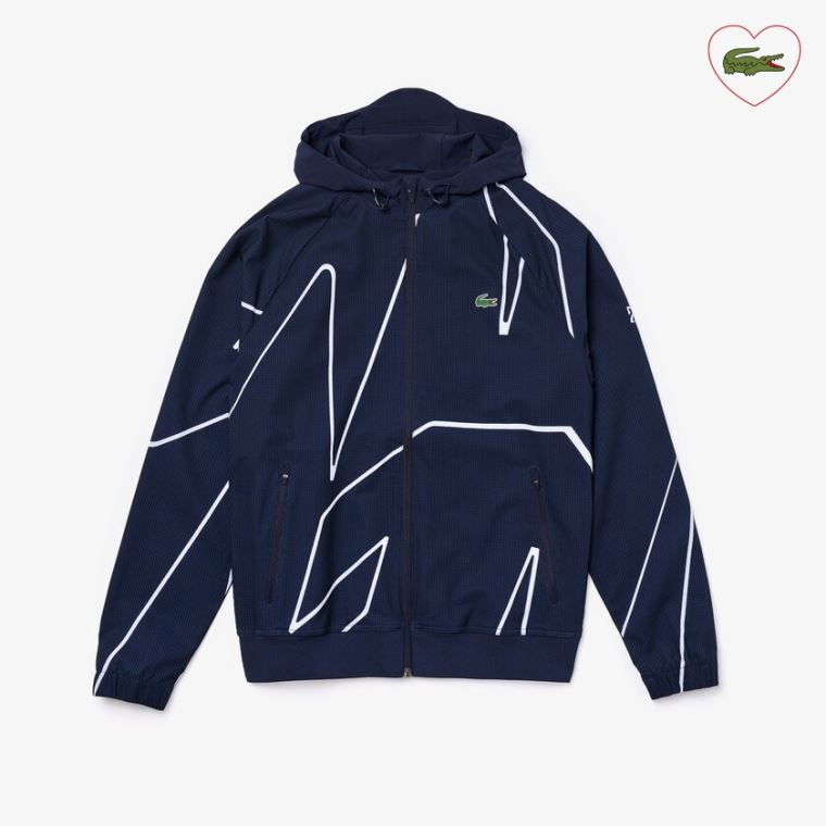 Lacoste SPORT French Open Csuklyás Zip Jacket Sötétkék Kék Fehér | y21u3W4j