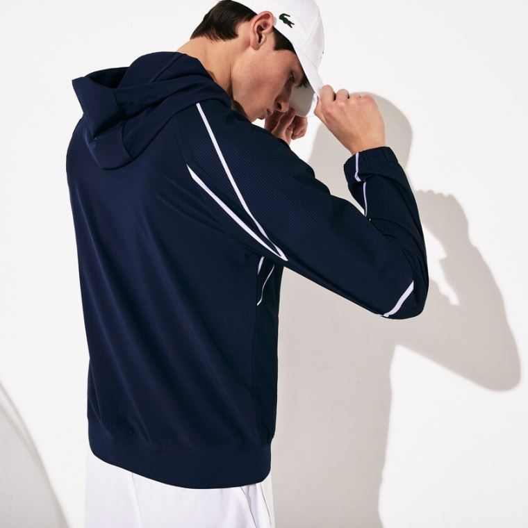 Lacoste SPORT French Open Csuklyás Zip Jacket Sötétkék Kék Fehér | y21u3W4j