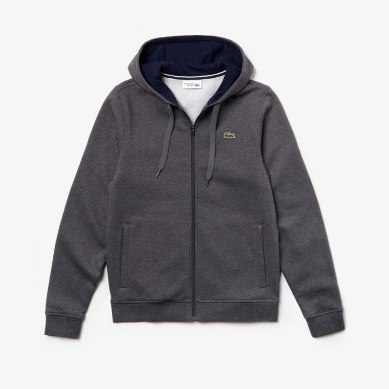 Lacoste SPORT Full-Zip Fleece Hoodie Szürke Sötétkék Kék | 5B30HzIb