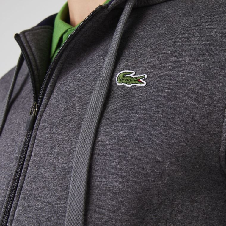 Lacoste SPORT Full-Zip Fleece Hoodie Szürke Sötétkék Kék | 5B30HzIb