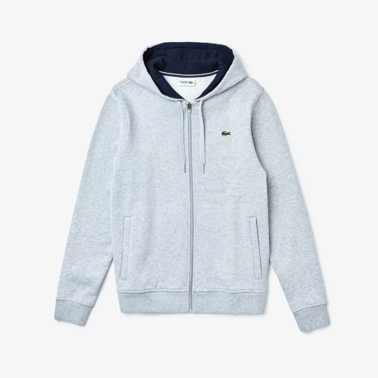 Lacoste SPORT Full-Zip Fleece Hoodie Szürke Sötétkék Kék | 6ttta4Xj