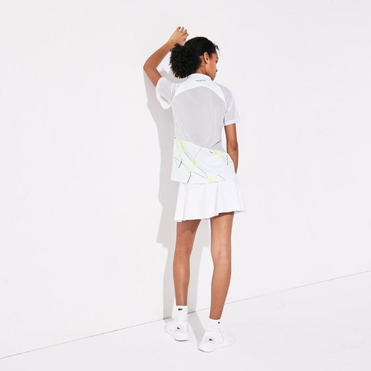 Lacoste SPORT Geometric Print Légáteresztő Tenisz Polo Fehér Sárga Fekete | L2Fyvund