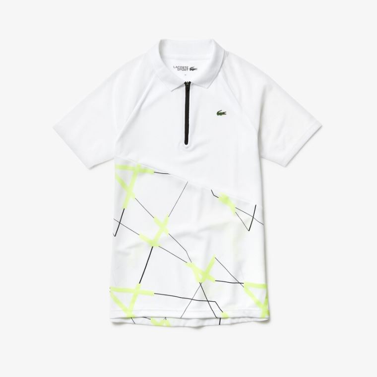 Lacoste SPORT Geometric Print Légáteresztő Tenisz Polo Fehér Sárga Fekete | L2Fyvund