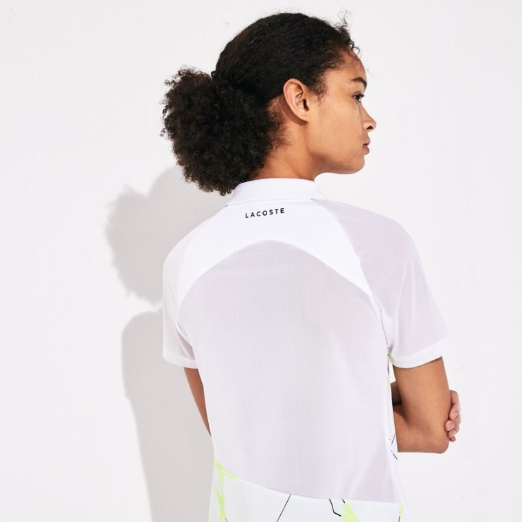 Lacoste SPORT Geometric Print Légáteresztő Tenisz Polo Fehér Sárga Fekete | L2Fyvund