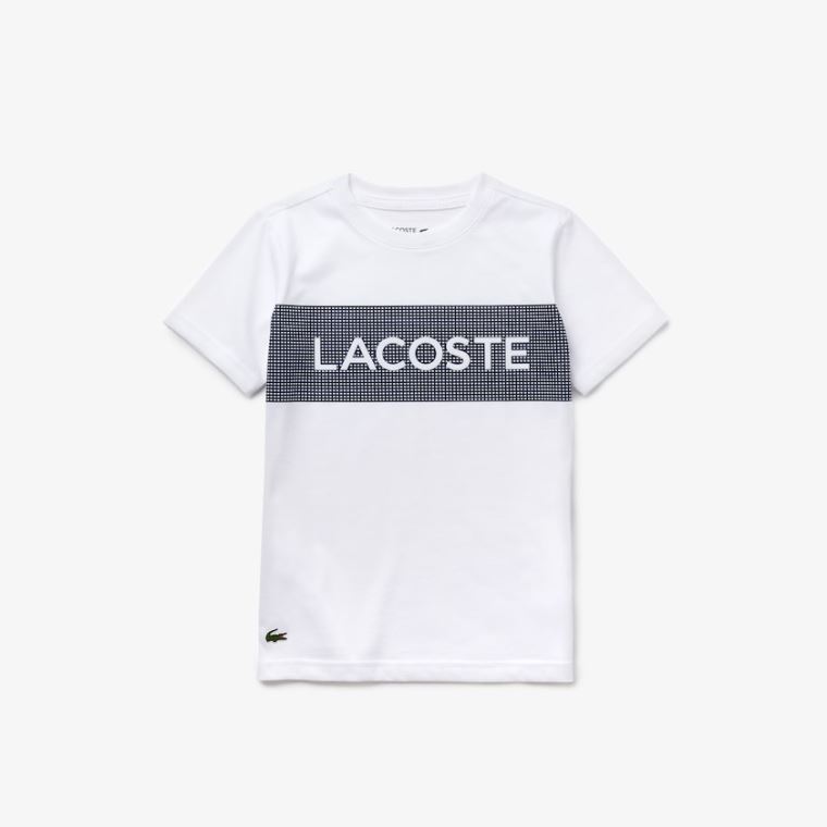 Lacoste SPORT Lettering Pamut Jersey T-shirt Fehér Sötétkék Kék | hnELHprU