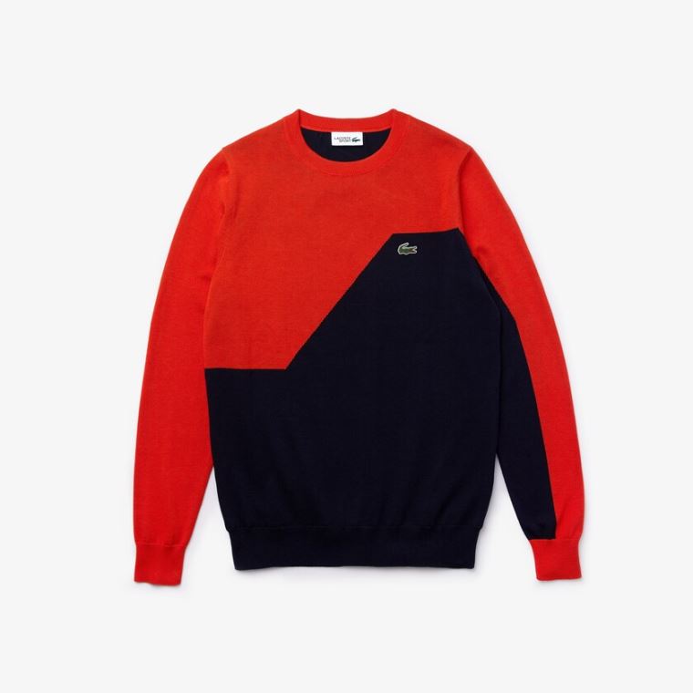 Lacoste SPORT Légáteresztő Knit Crew Neck Golf Pulóver Piros Sötétkék Kék | WuQz2RYS