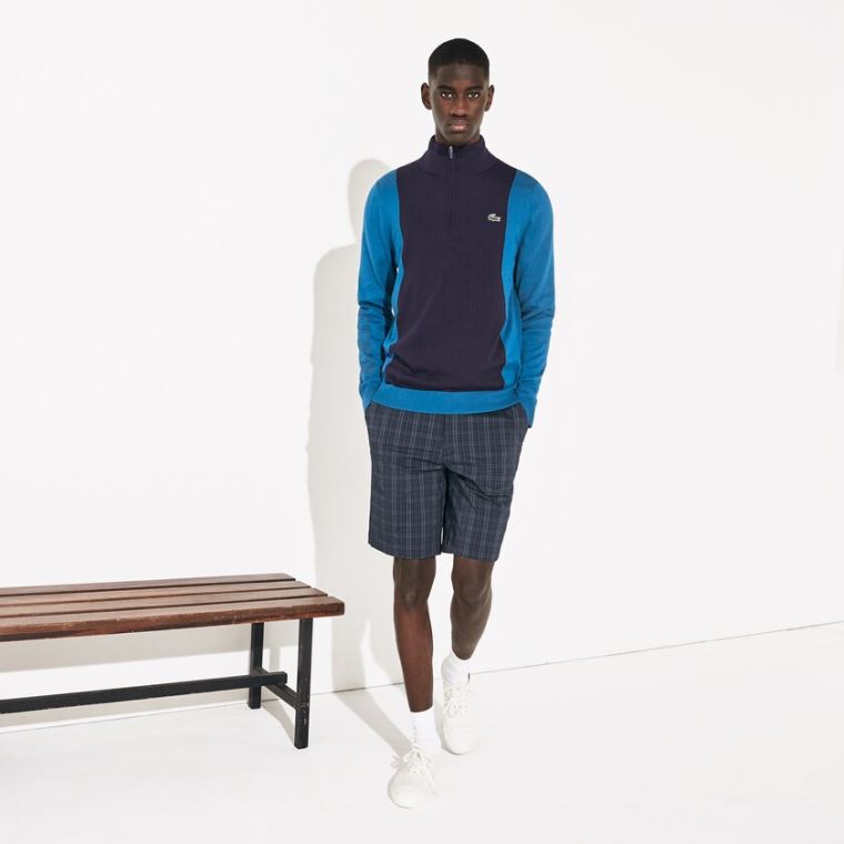 Lacoste SPORT Légáteresztő Knit Zip Collar Golf Pulóver Sötétkék Kék Kék Sötétkék Kék | uxZuBQ6D