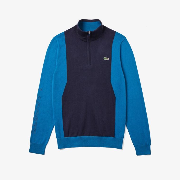 Lacoste SPORT Légáteresztő Knit Zip Collar Golf Pulóver Sötétkék Kék Kék Sötétkék Kék | uxZuBQ6D